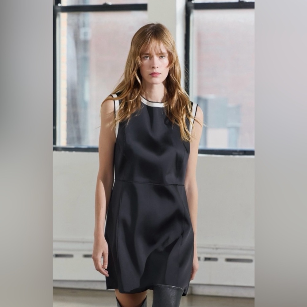 ZARA Contrast Satin Effects Black Mini Dress